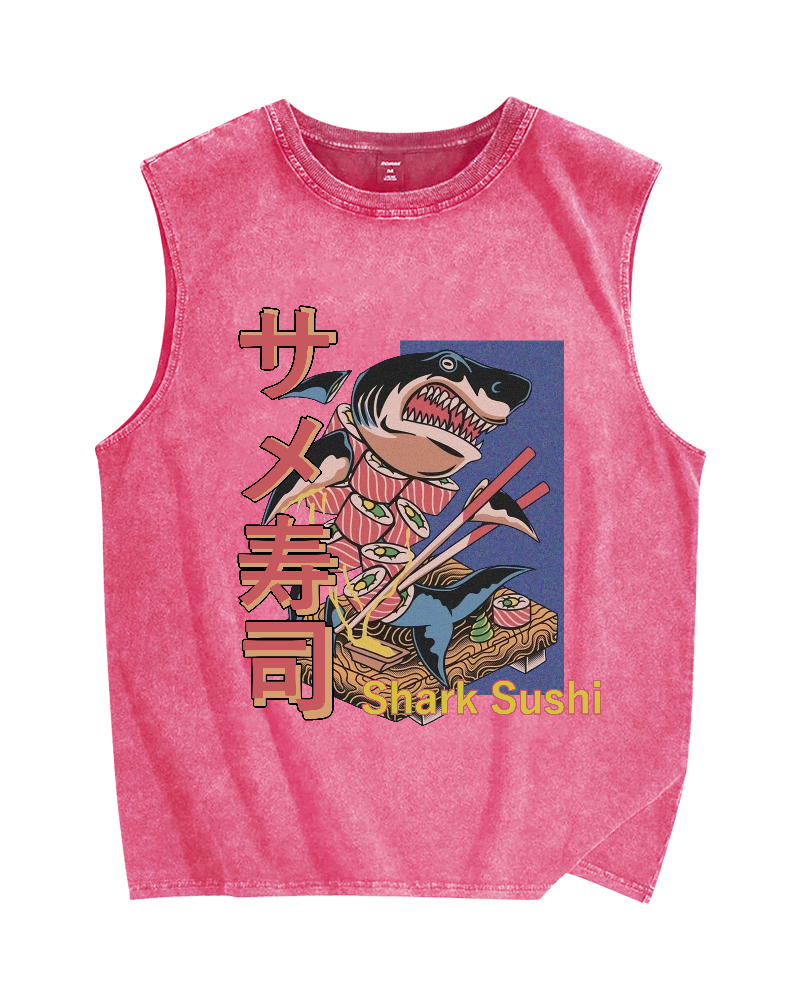 Shark sushi Vintage Distressed Washed Tank Top