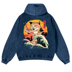 Ukiyoe Cat Vintage Washed Cotton Back Art Hoodie