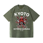 Kyoto Octopus Samurai Vintage Wash Japanese Design T-Shirt