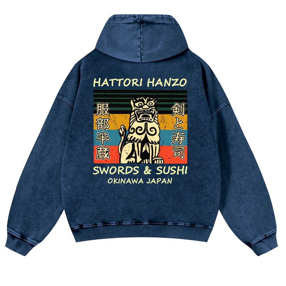 Okinawa Hattori Hanzo Vintage Washed Cotton Back Art Hoodie