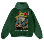 Frog Ramen Vintage Washed Cotton Back Art Hoodie