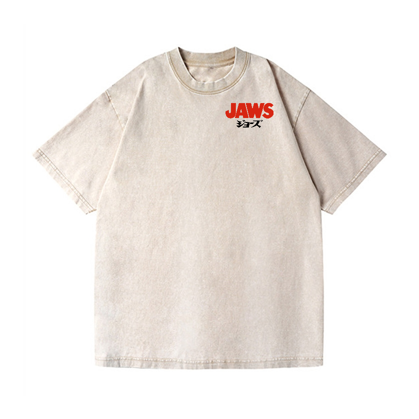 Jaws Shark Vintage Wash Japanese Design Back Art T-Shirt
