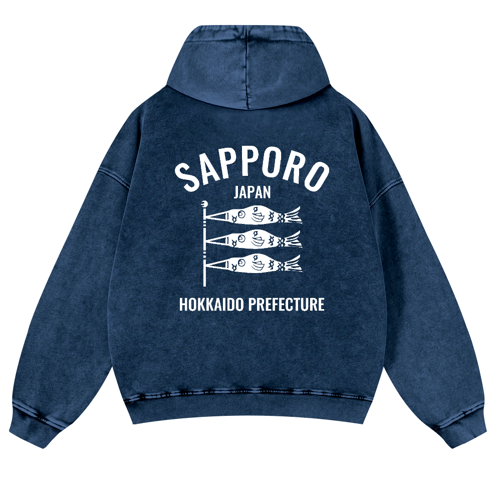Sapporo Hokkaido Koinobori Vintage Washed Cotton Back Art Hoodie