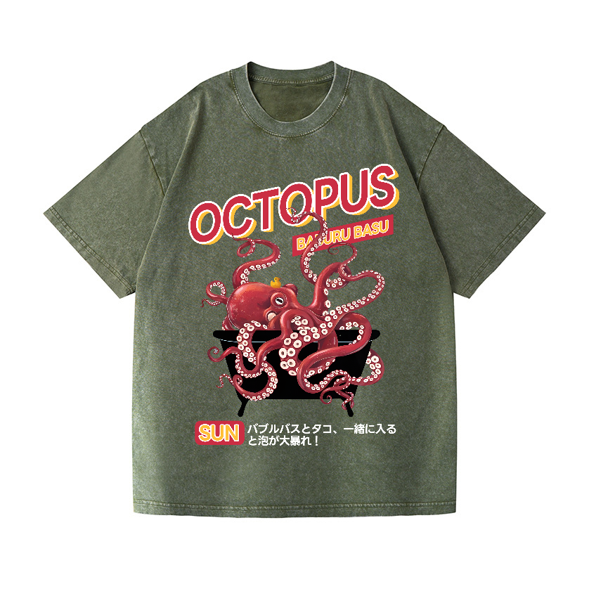 Bubble Bath Octopus Vintage Wash Japanese Design T-Shirt
