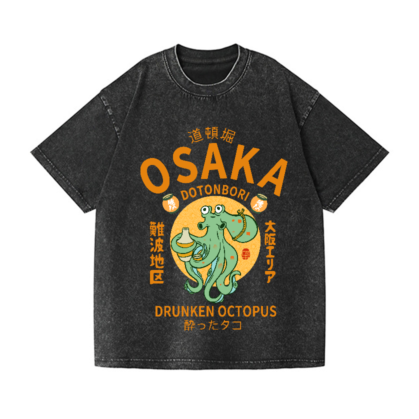 Osaka Dotonbori Drunken Octopus Vintage Wash Japanese Design T-Shirt