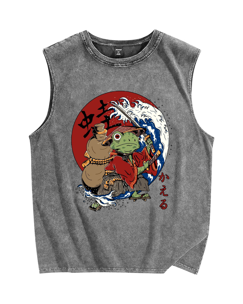 Japanese Frog Vintage Distressed Washed Tank Top
