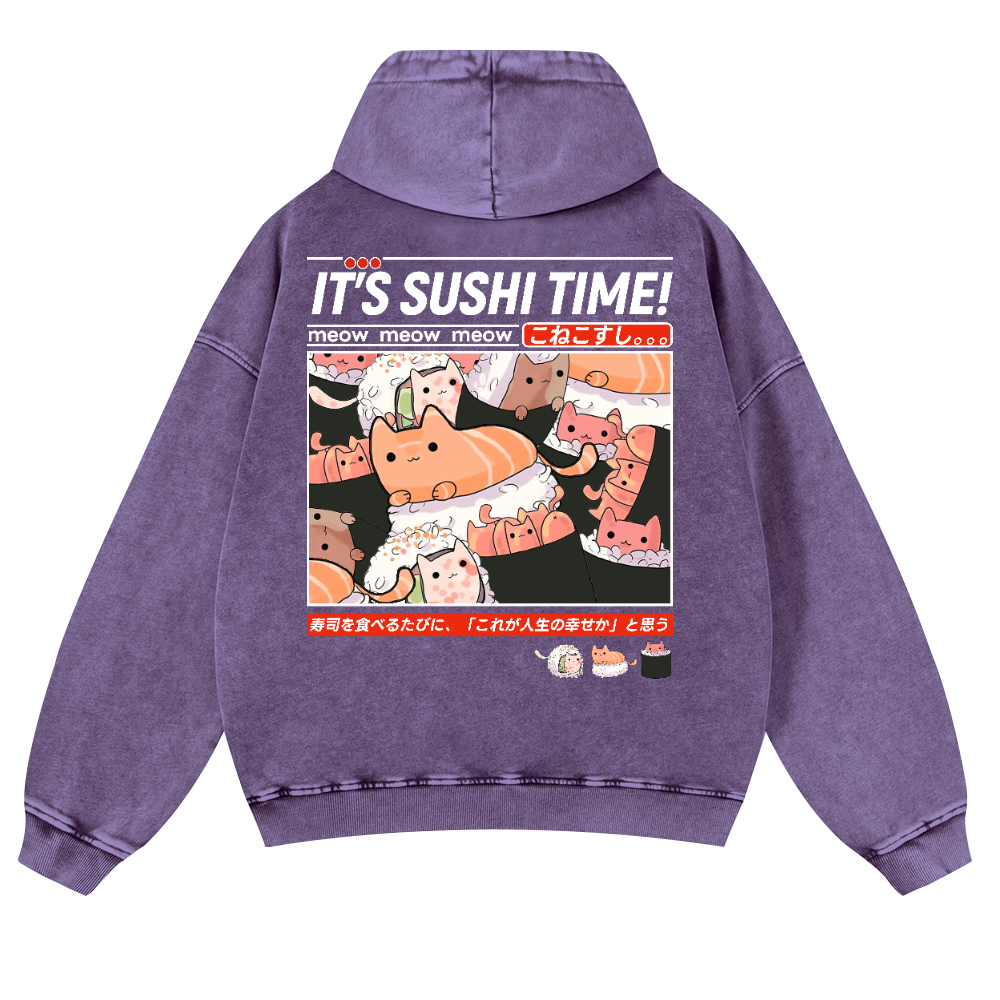 Sushi Vintage Washed Cotton Back Art Hoodie