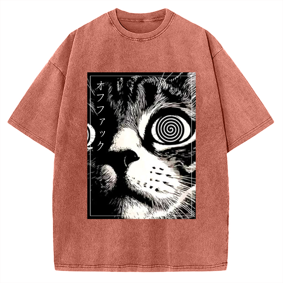 Psychedelic Cat Gothic Art Funny Cat Vintage Washed T-shirt
