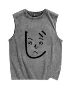 Japanese Kanji Face Vintage Distressed Washed Tank Top