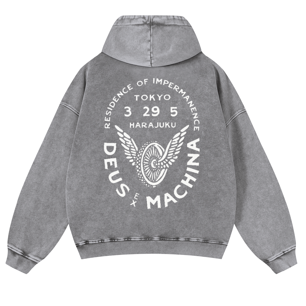 Harajuku Vintage Washed Cotton Back Art Hoodie