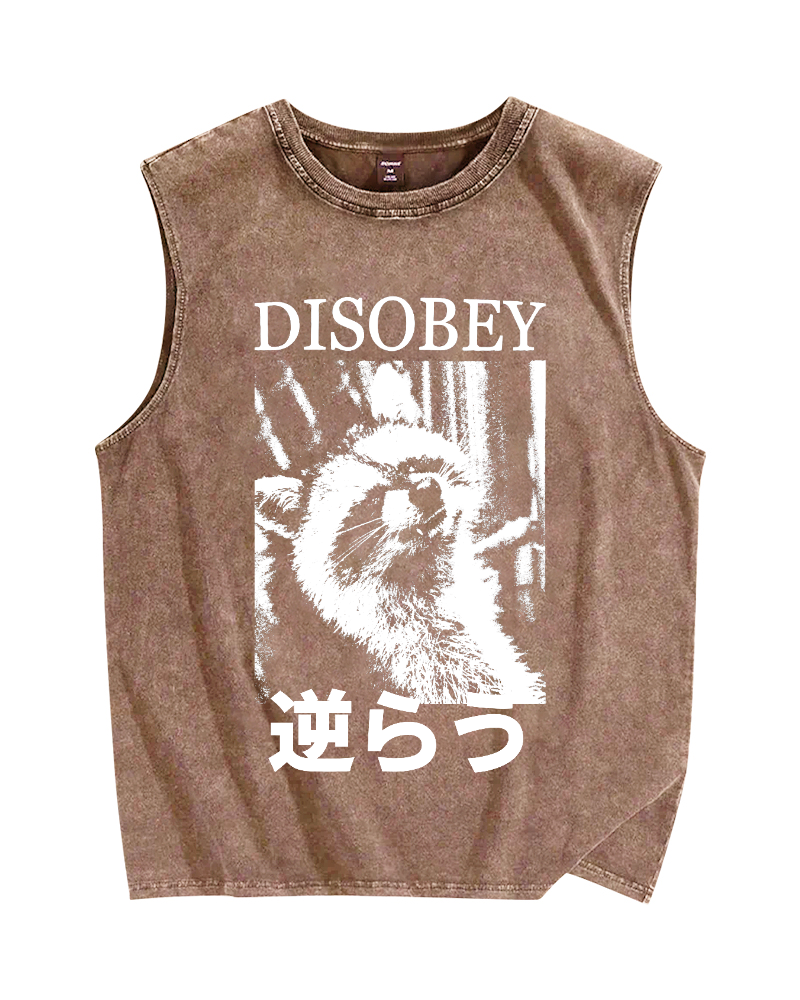 Disobey Raccoon Vintage Distressed Washed Tank Top