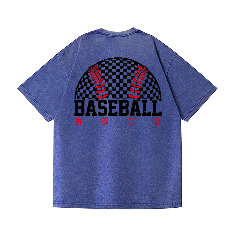 Baseball Vintage Wash Japanese Design Back Art T-Shirt