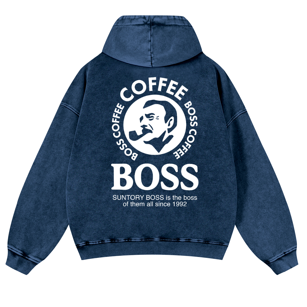 Coffee Boss Vintage Washed Cotton Back Art Hoodie