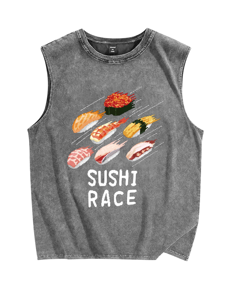 Sushi race Vintage Distressed Washed Tank Top