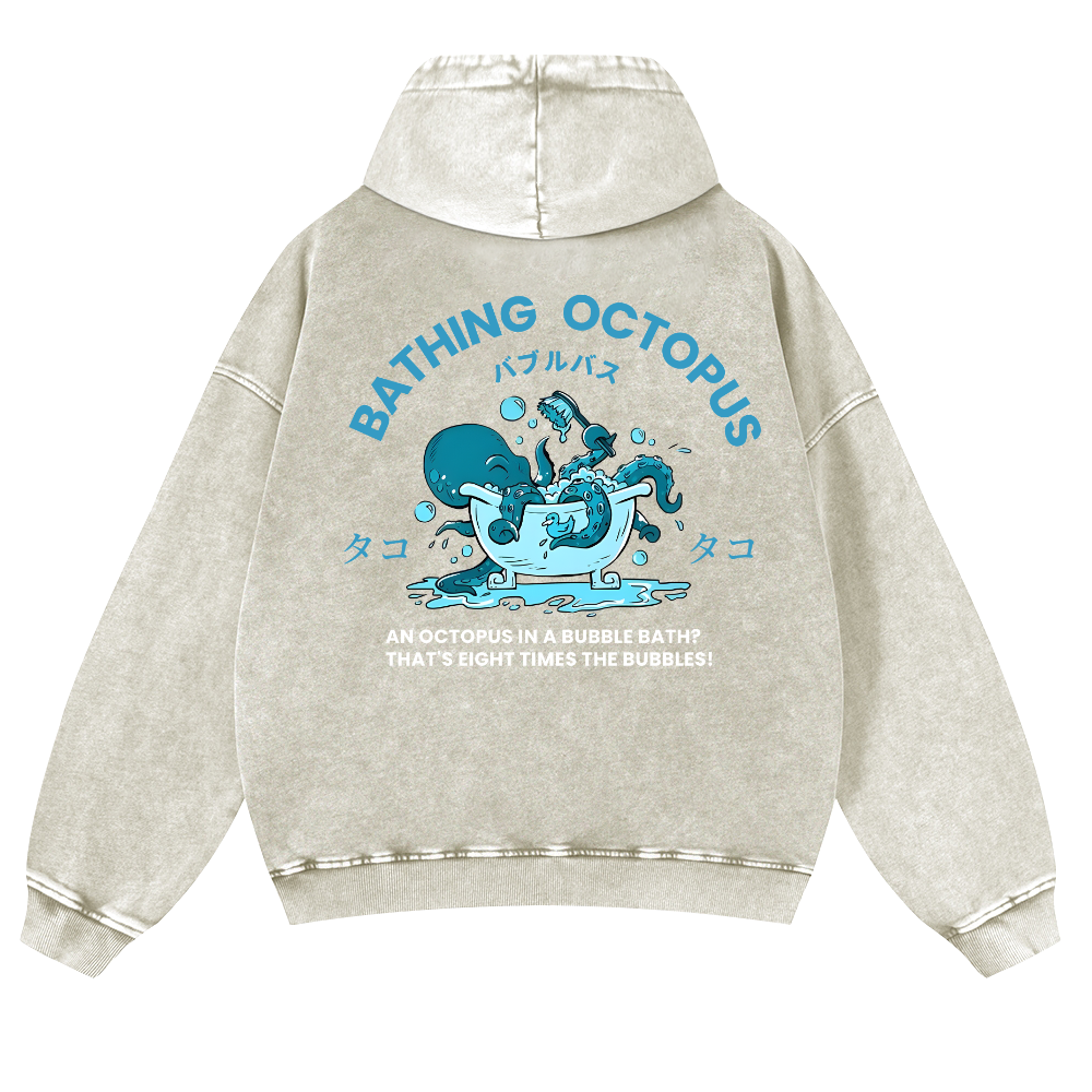 Bubble Bath Octopus Vintage Washed Cotton Back Art Hoodie