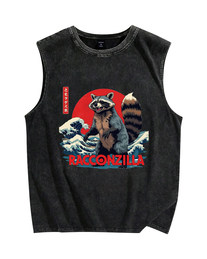 Racconzilla Vintage Distressed Washed Tank Top