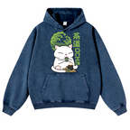 Tea Cat Vintage Washed Thick Cotton Hoodie