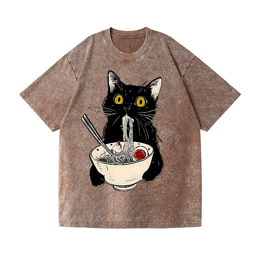 Ramen Cat Vintage Wash Japanese Design T-Shirt