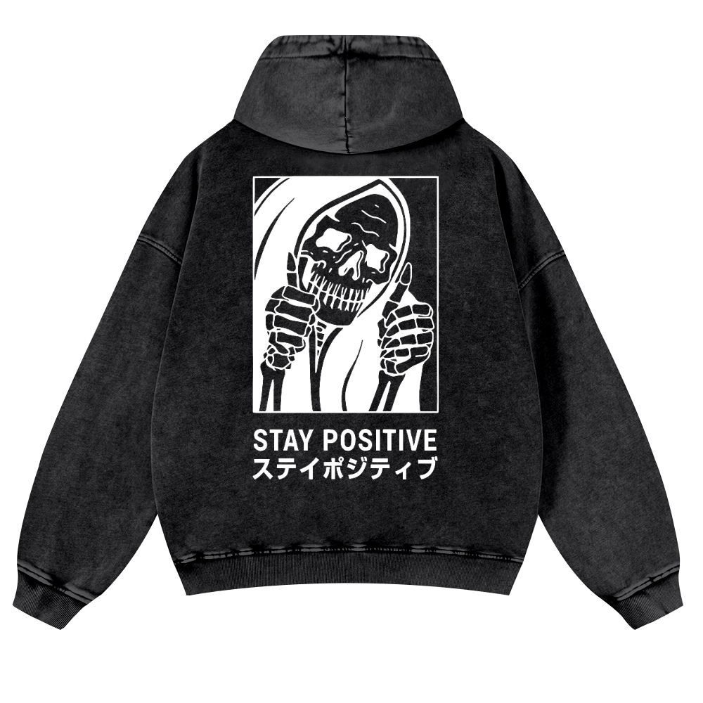 Stay Positive Skull Vintage Washed Cotton Back Art Hoodie
