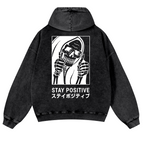 Stay Positive Skull Vintage Washed Cotton Back Art Hoodie