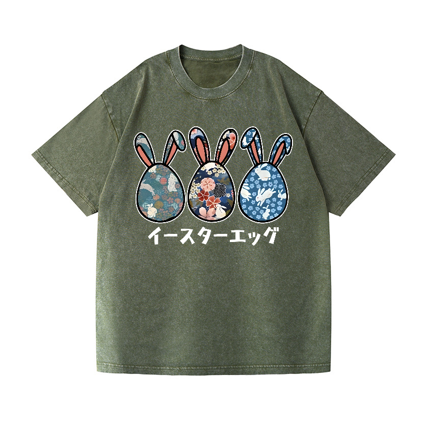 Rabbit Easter Eggs Vintage Wash Japanese Design T-Shirt