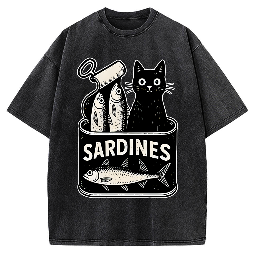 Cat And Canned Fish Vintage Washed T-shirt