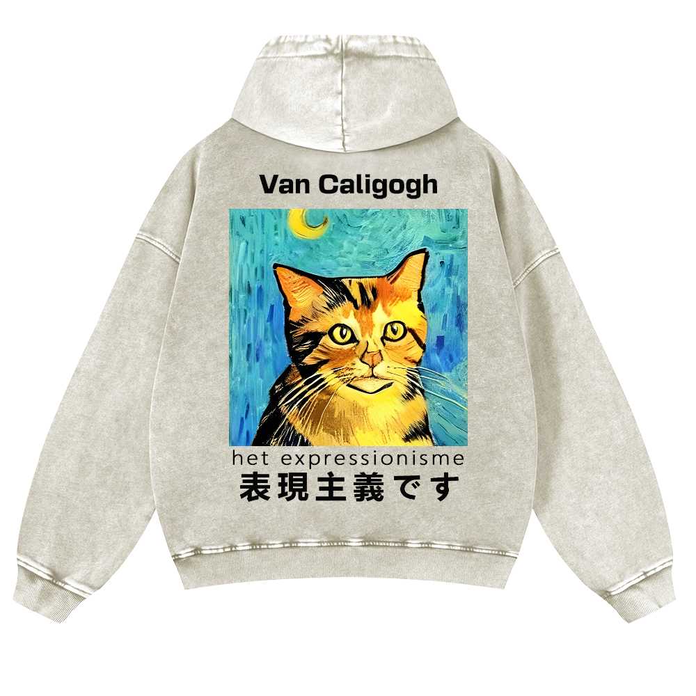 Cat Van Caligogh Vintage Washed Cotton Back Art Hoodie