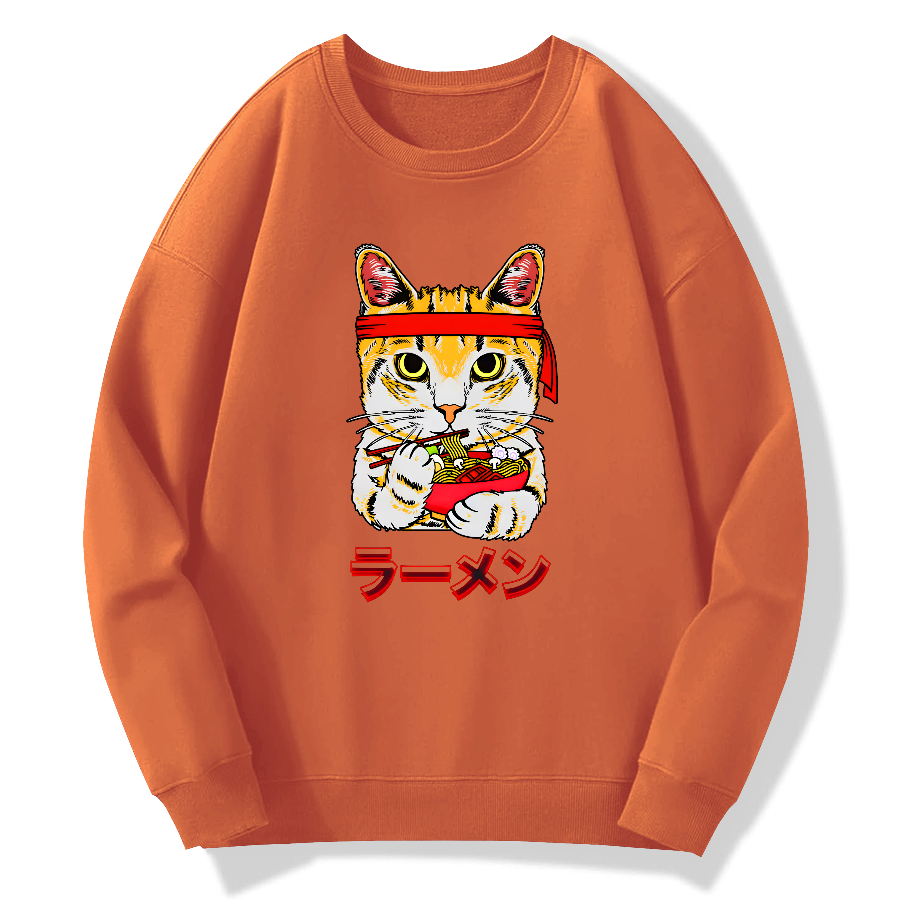 Cat Lamian Noodles Japan Cotton Pullover Sweatshirt