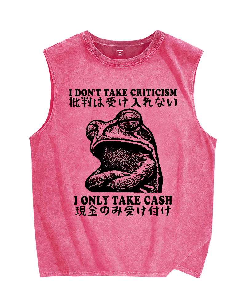 Frog Only Take Cash Vintage Distressed Washed Tank Top