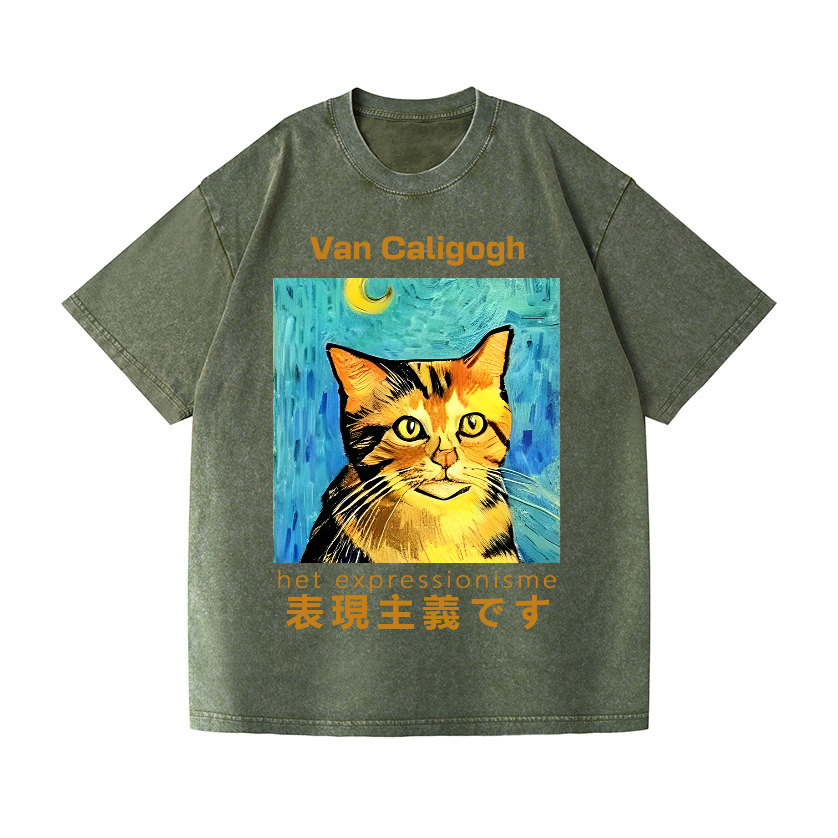 Cat Van Caligogh Vintage Wash Japanese Design T-Shirt
