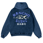 Bancho Sushi Vintage Washed Cotton Back Art Hoodie