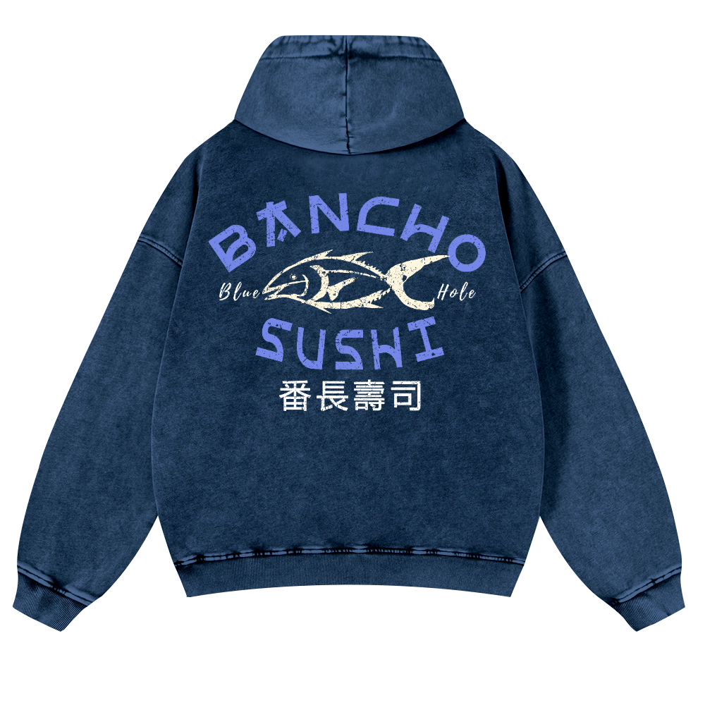 Bancho Sushi Vintage Washed Cotton Back Art Hoodie