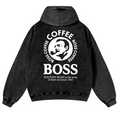 Coffee Boss Vintage Washed Cotton Back Art Hoodie