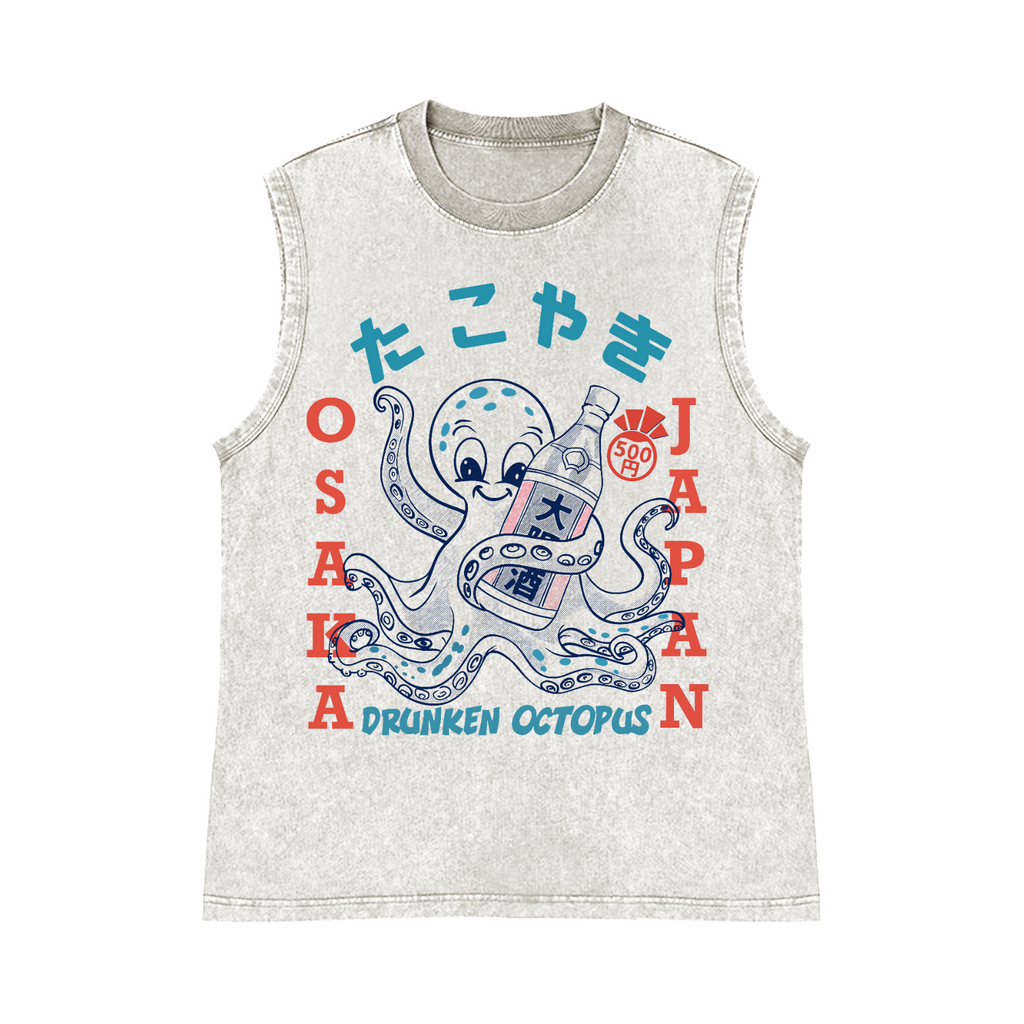 Drunken Octopus Pure Cotton Wash-Dyed Sleeveless Tank Top
