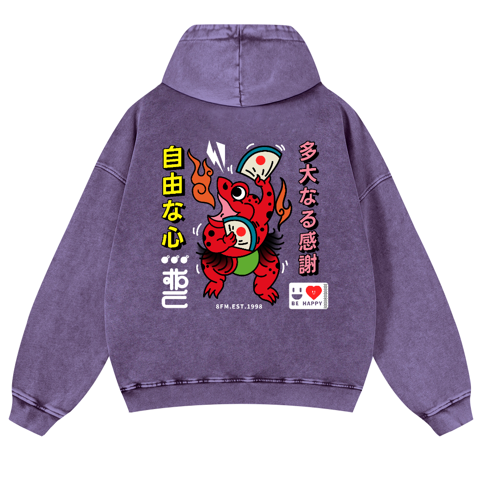 Frog Vintage Washed Cotton Back Art Hoodie