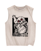 I'll Be Damned If I Die Sober Vintage Distressed Washed Tank Top