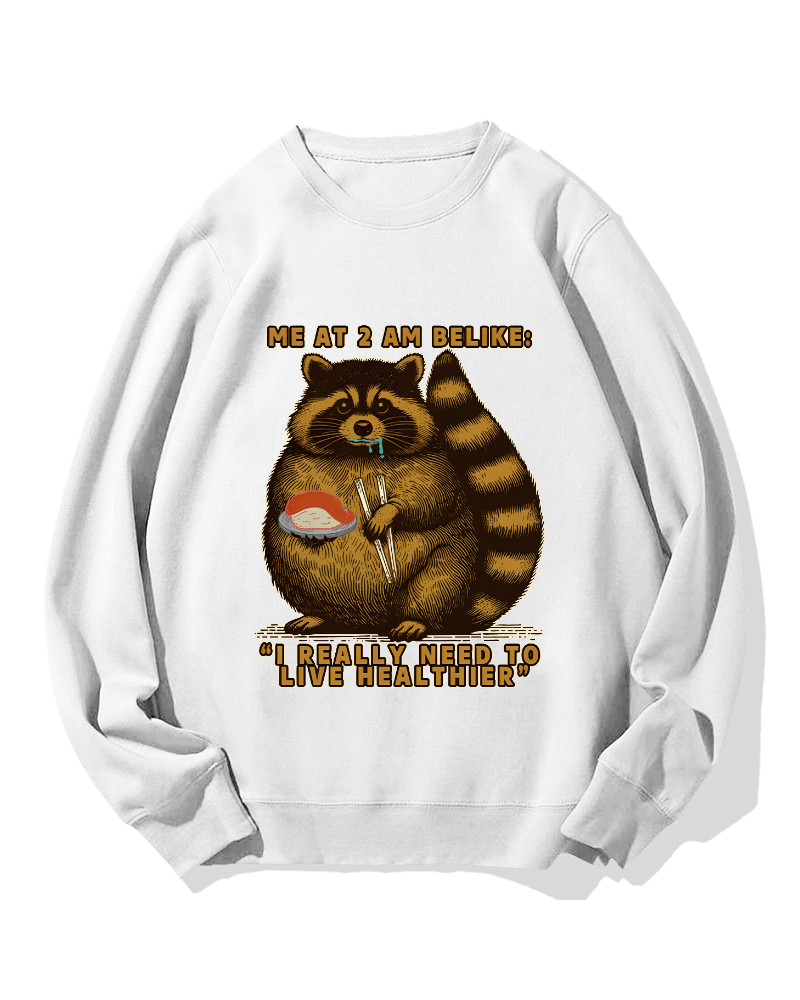Raccoon Eating Sushi Cotton Sweatshirt
