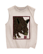 Woodcut Pig Vintage Distressed Washed Tank Top