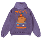 Capybara Vintage Washed Cotton Back Art Hoodie