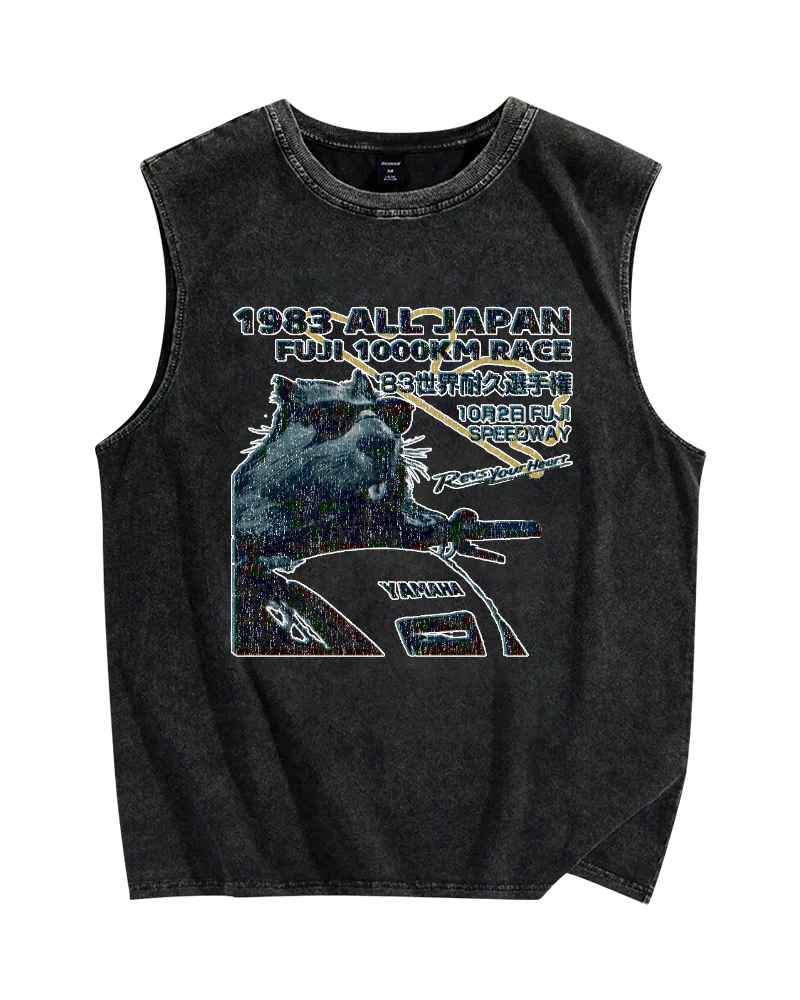 Funny Racing Beaver Vintage Distressed Washed Tank Top