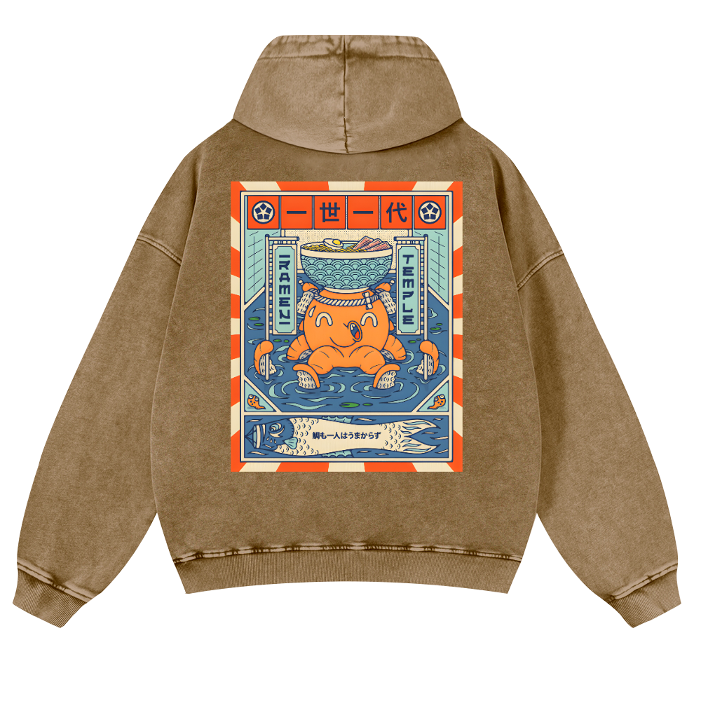 Ramen Octopus Vintage Washed Cotton Back Art Hoodie