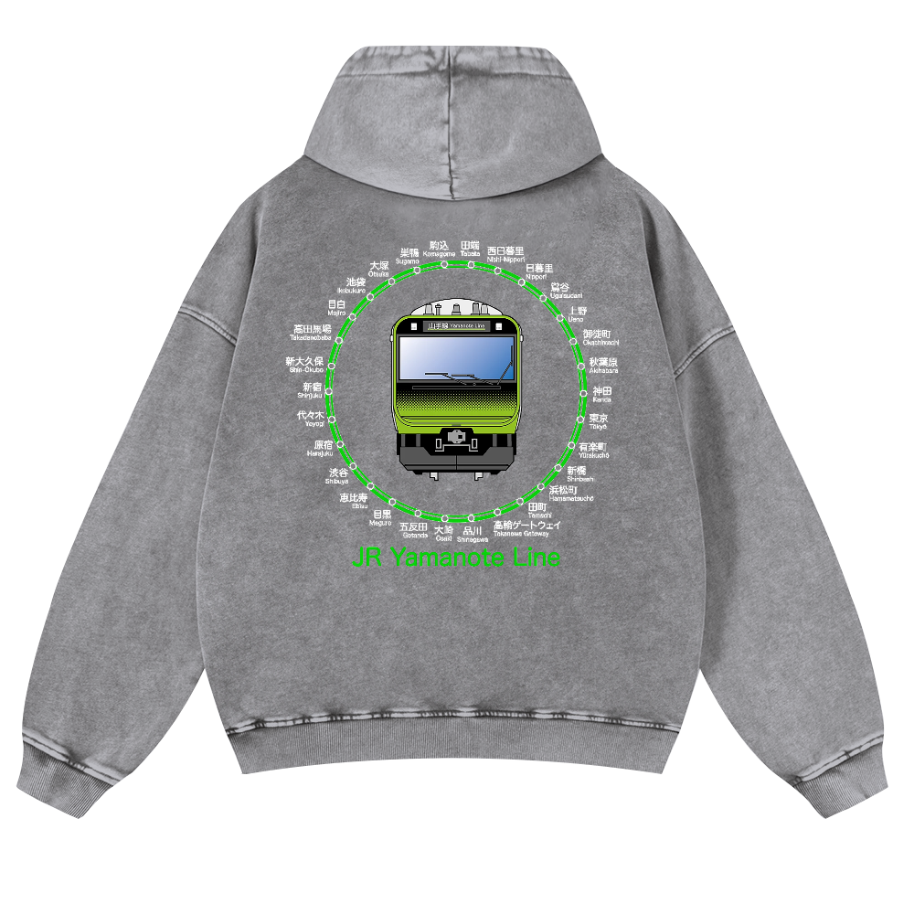 JR Yamanote Line Vintage Washed Cotton Back Art Hoodie