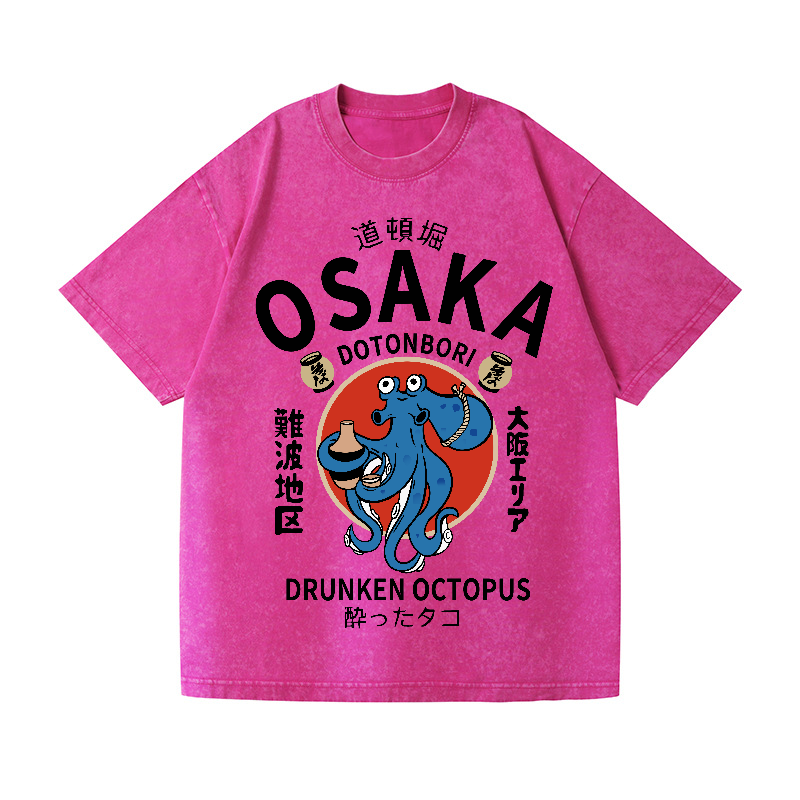 Osaka Dotonbori Drunken Octopus Vintage Wash Japanese Design T-Shirt