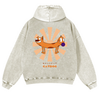 Catdog Vintage Washed Cotton Back Art Hoodie