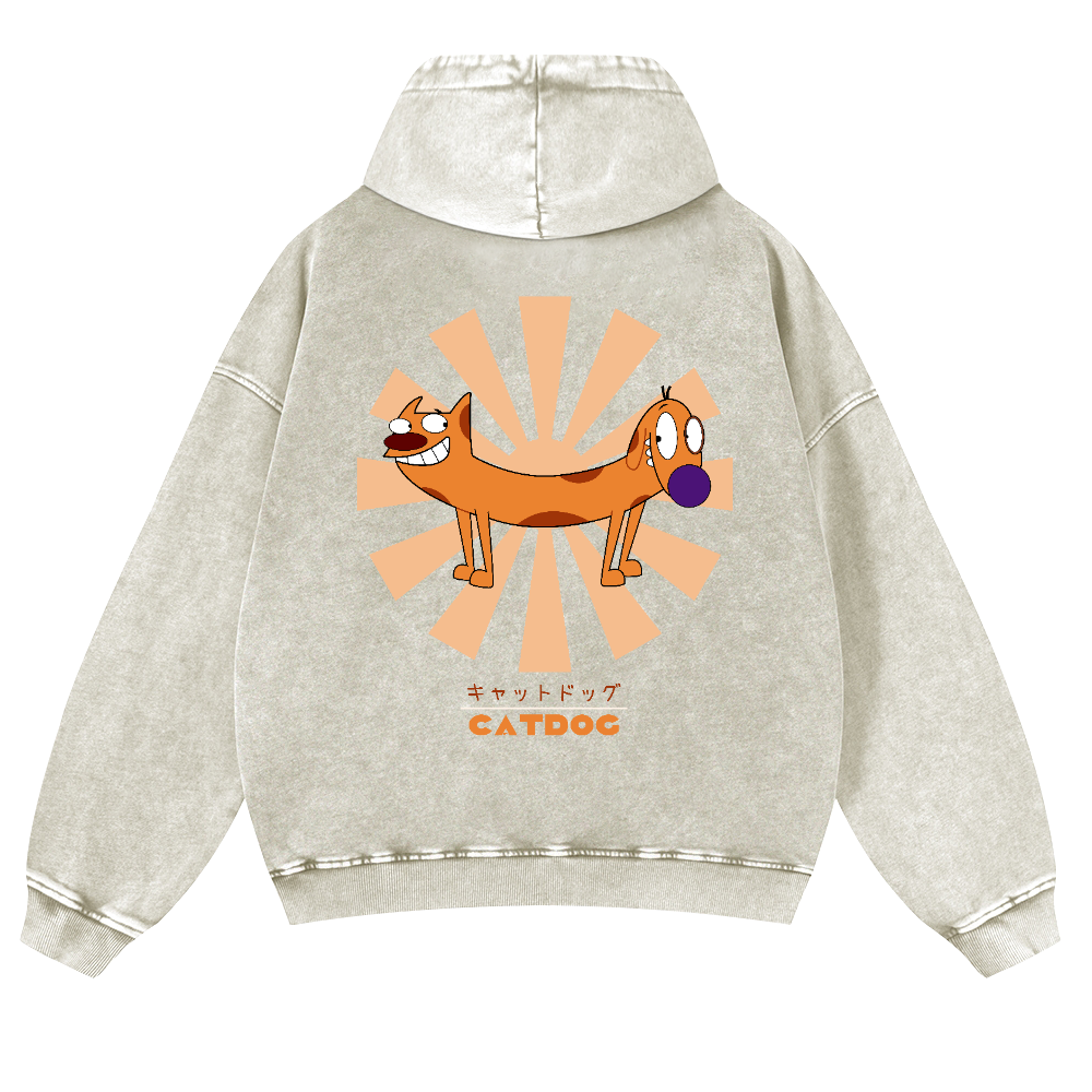 Catdog Vintage Washed Cotton Back Art Hoodie