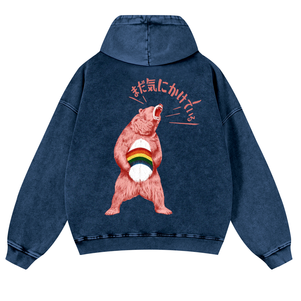 Bear Vintage Washed Cotton Back Art Hoodie