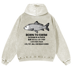 Fish Vintage Washed Cotton Back Art Hoodie