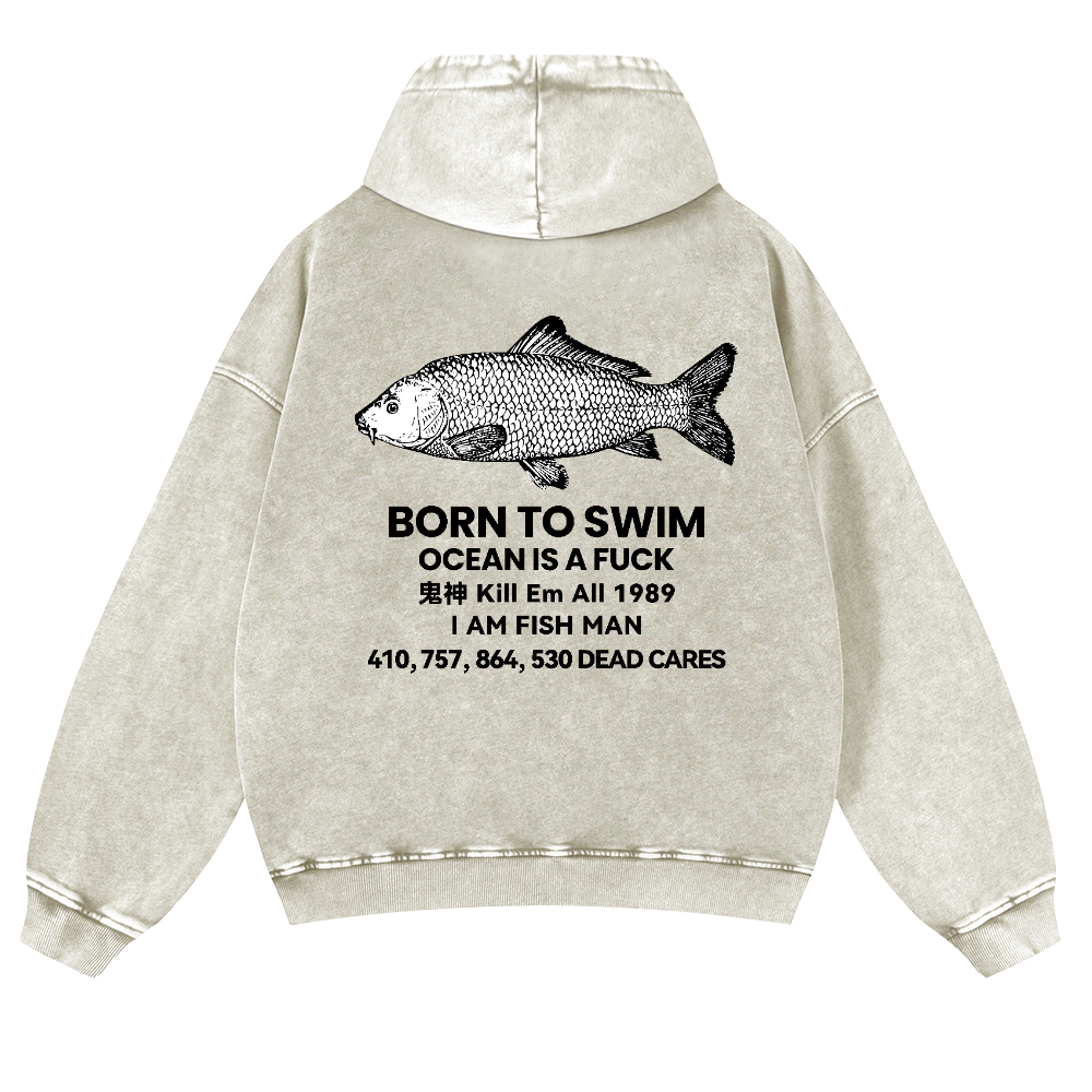 Fish Vintage Washed Cotton Back Art Hoodie