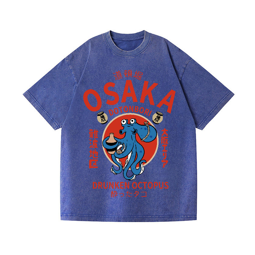 Osaka Dotonbori Drunken Octopus Vintage Wash Japanese Design T-Shirt