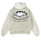 Pufferfish Vintage Washed Cotton Back Art Hoodie